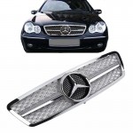 Μάσκα Για Mercedes-Benz C-Class W203 00-07 Amg Look Με Μονή Γρίλια Χρώμιο/Ασημί 1 Τεμάχιο