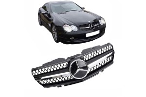 Μάσκα Για Mercedes-Benz SL-Class R230 01-06 Amg Look Με Μονή Γρίλια Μαύρο/Χρώμιο 1 Τεμάχιο