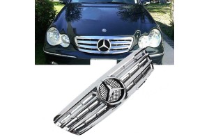 Μάσκα Για Mercedes-Benz C-Class W203 00-07 Amg Look Με 4 Γρίλιες Χρώμιο 1 Τεμάχιο