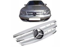 Μάσκα Για Mercedes-Benz S-Class W220 02-05 Amg Look Με 3 Γρίλιες Ασημί/Χρώμιο 1 Τεμάχιο