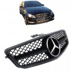 Μάσκα Για Mercedes-Benz C-Class W204 07-14 Amg C63 Look Με Μονή Γρίλια Μαύρη Ματ 1 Τεμάχιο