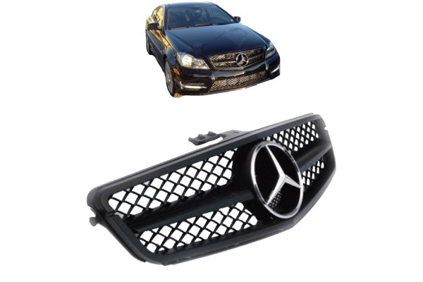 Μάσκα Για Mercedes-Benz C-Class W204 07-14 Amg C63 Look Με Μονή Γρίλια Μαύρη Ματ 1 Τεμάχιο