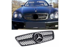 Μάσκα Για Mercedes-Benz C-Class W203 00-07 Amg Look Με Μονή Γρίλια Μαύρη Ματ 1 Τεμάχιο