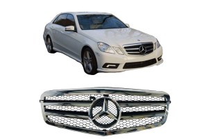 Μάσκα Για Mercedes-Benz E-Class W212 09-13 Amg Look Με 2 Γρίλιες Χρώμιο/Μαύρο 1 Τεμάχιο