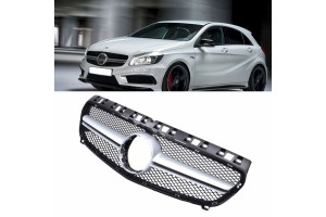 Μάσκα Για Mercedes-Benz A-Class W176 12-15 Amg Look Με Μονή Γρίλια Ασημί/Μαύρο 1 Τεμάχιο