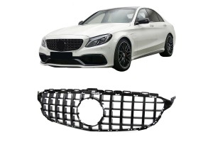Μάσκα Για Mercedes-Benz C-Class W205 14+ Gt Amg Panamericana Look Γυαλιστερή Μαύρη 1 Τεμάχιο