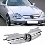 Μάσκα Για Mercedes-Benz SLK-Class R170 96-04 Amg Look Με Διπλή Γρίλια Ασημί/Χρώμιο 1 Τεμάχιο