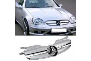 Μάσκα Για Mercedes-Benz SLK-Class R170 96-04 Amg Look Με Διπλή Γρίλια Ασημί/Χρώμιο 1 Τεμάχιο