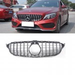 Μάσκα Για Mercedes-Benz C-Class W205 14-18 Gt Amg Panamericana Look 360° Με 14 Γραμμές Μαύρο/Χρώμιο 1 Τεμάχιο