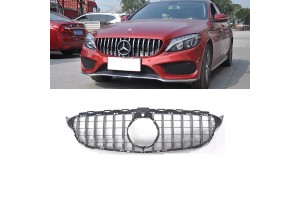 Μάσκα Για Mercedes-Benz C-Class W205 14-18 Gt Amg Panamericana Look 360° Με 14 Γραμμές Μαύρο/Χρώμιο 1 Τεμάχιο