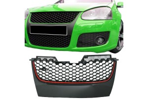 Μάσκα Για Vw Golf V (5) 03-08 / Jetta 05-11 Gti Look Χωρίς Σήμα Κυψελωτή Με Κόκκινο Σιρίτι 1 Τεμάχιο