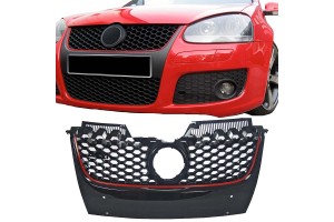 Μάσκα Για Vw Golf V (5) 03-08 / Jetta 05-11 Gti Look Κυψελωτή Με Κόκκινο Σιρίτι 1 Τεμάχιο