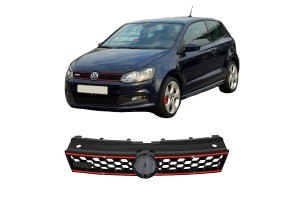Μάσκα Για Vw Polo 6R/6C 09-16 Gti Look Κυψελωτή Με Κόκκινο Σιρίτι 1 Τεμάχιο