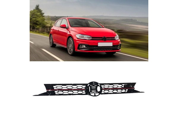 Μάσκα Για Vw Polo Aw 17+ Gti Look Κυψελωτή Με Κόκκινο Σιρίτι 1 Τεμάχιο