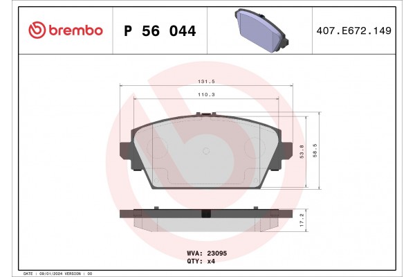 BREMBO P 56 044 Τακάκια φρένων για NISSAN ALMERA, PRIMERA