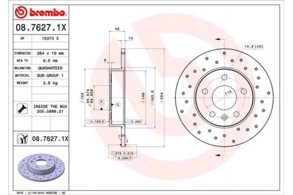 Brembo Δισκόπλακα - 08.7627.1X Brembo Δισκόπλακα - 08.7627.1X