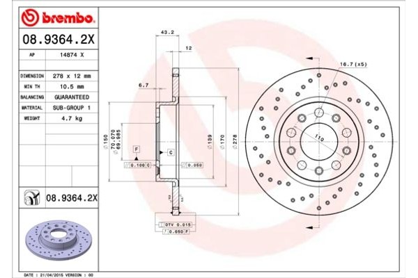 Brembo Δισκόπλακα - 08.9364.2X