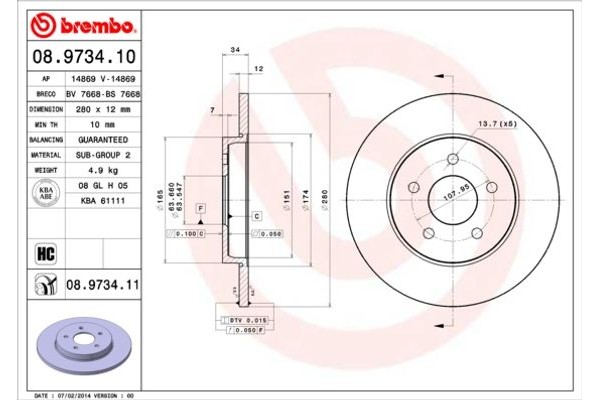 Brembo Δισκόπλακα - 08.9734.10