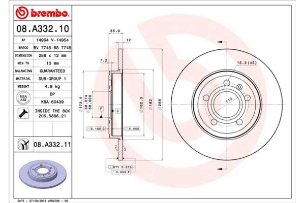 Brembo Δισκόπλακα - 08.A332.11