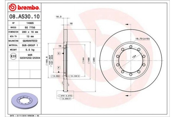 Brembo Δισκόπλακα - 08.A530.10 Brembo Δισκόπλακα - 08.A530.10