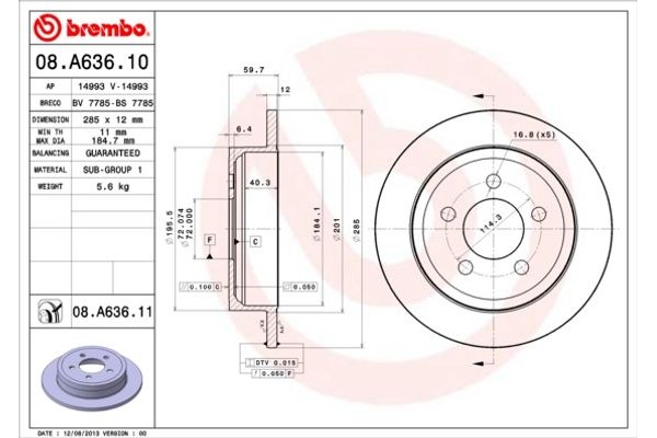 Brembo Δισκόπλακα - 08.A636.10