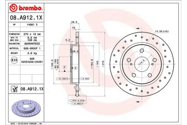 Brembo Δισκόπλακα - 08.A912.1X Brembo Δισκόπλακα - 08.A912.1X