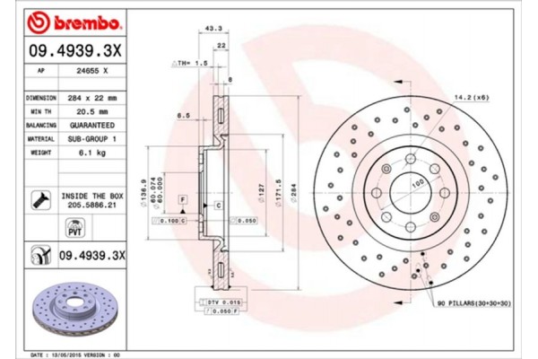 Brembo Δισκόπλακα - 09.4939.3X Brembo Δισκόπλακα - 09.4939.3X