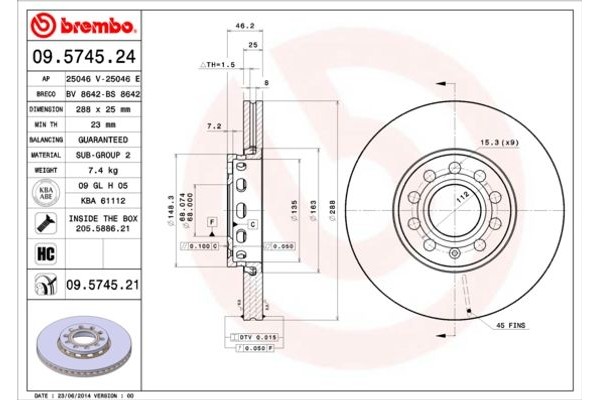 Brembo Δισκόπλακα - 09.5745.24