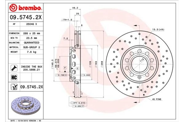 Brembo Δισκόπλακα - 09.5745.2X