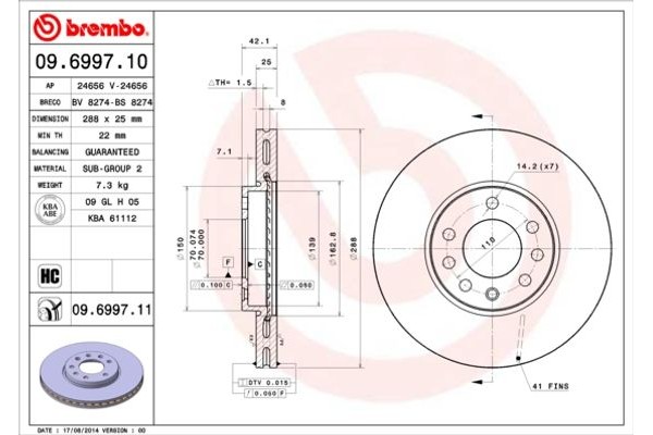 Brembo Δισκόπλακα - 09.6997.10