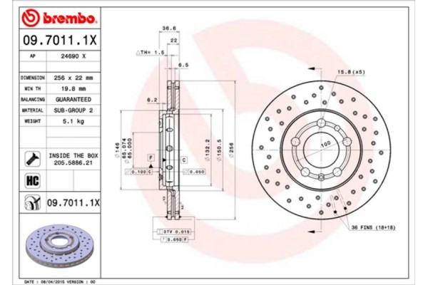 Brembo Δισκόπλακα - 09.7011.1X Brembo Δισκόπλακα - 09.7011.1X