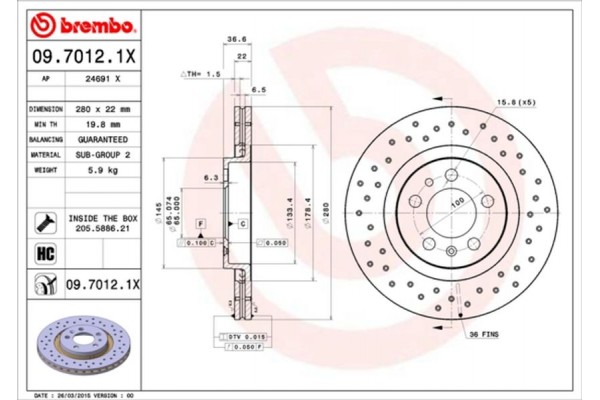 Brembo Δισκόπλακα - 09.7012.1X Brembo Δισκόπλακα - 09.7012.1X