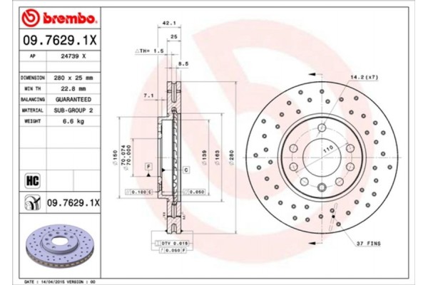 Brembo Δισκόπλακα - 09.7629.1X Brembo Δισκόπλακα - 09.7629.1X