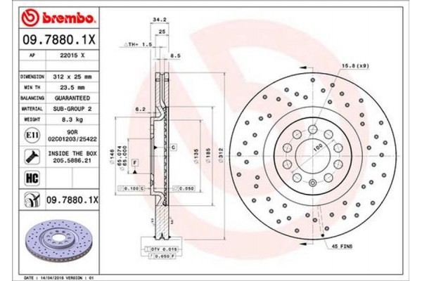 Brembo Δισκόπλακα - 09.7880.1X Brembo Δισκόπλακα - 09.7880.1X