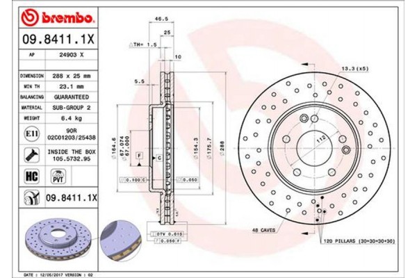 Brembo Δισκόπλακα - 09.8411.1X Brembo Δισκόπλακα - 09.8411.1X