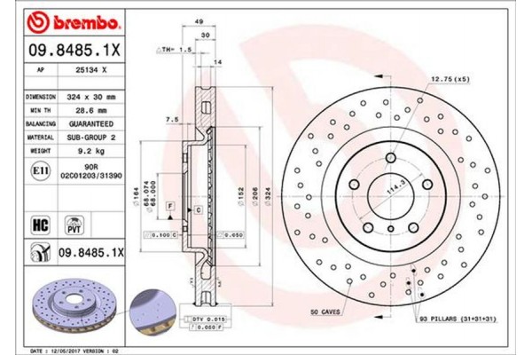 Brembo Δισκόπλακα - 09.8485.1X Brembo Δισκόπλακα - 09.8485.1X