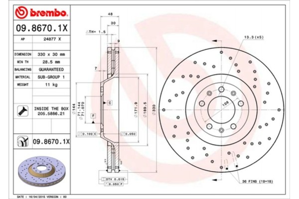 Brembo Δισκόπλακα - 09.8670.1X Brembo Δισκόπλακα - 09.8670.1X