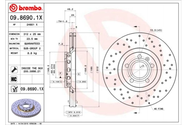 Brembo Δισκόπλακα - 09.8690.1X Brembo Δισκόπλακα - 09.8690.1X