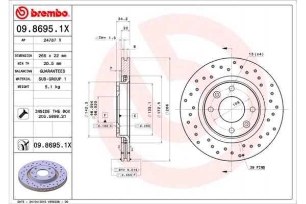 Brembo Δισκόπλακα - 09.8695.1X Brembo Δισκόπλακα - 09.8695.1X