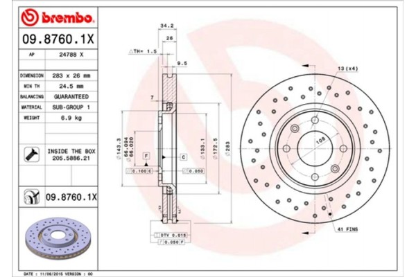 Brembo Δισκόπλακα - 09.8760.1X Brembo Δισκόπλακα - 09.8760.1X