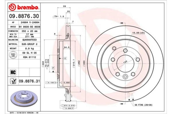 Brembo Δισκόπλακα - 09.8876.31 Brembo Δισκόπλακα - 09.8876.31