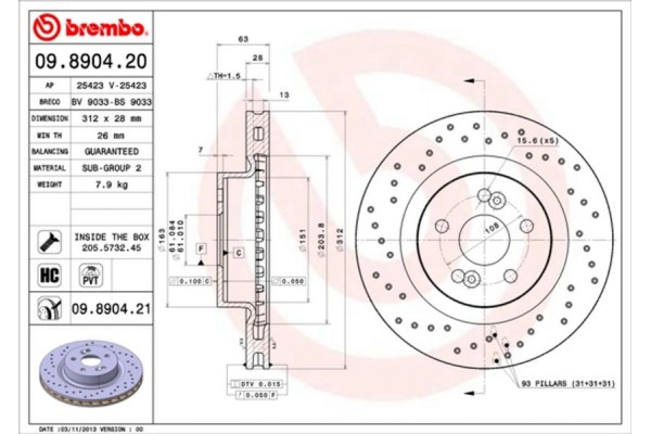 Brembo Δισκόπλακα - 09.8904.21 Brembo Δισκόπλακα - 09.8904.21