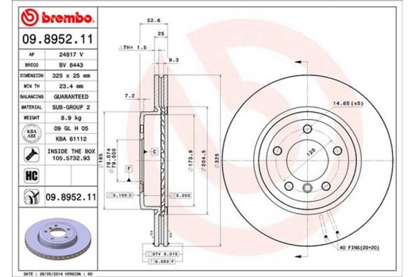 Brembo Δισκόπλακα - 09.8952.11 Brembo Δισκόπλακα - 09.8952.11