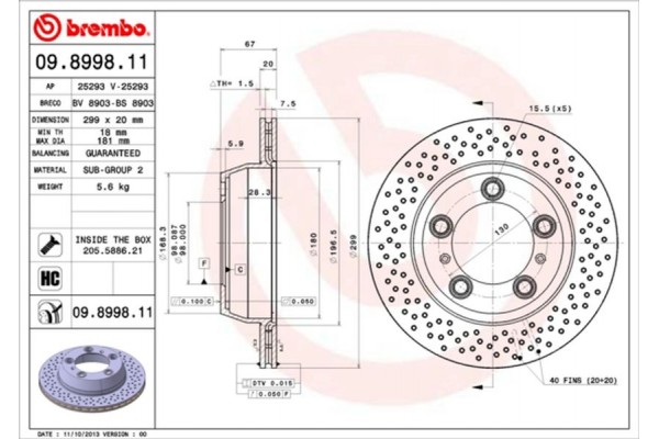 Brembo Δισκόπλακα - 09.8998.11 Brembo Δισκόπλακα - 09.8998.11