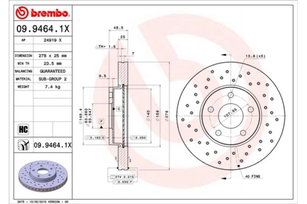 Brembo Δισκόπλακα - 09.9464.1X Brembo Δισκόπλακα - 09.9464.1X
