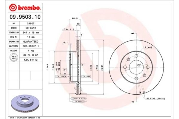 Brembo Δισκόπλακα - 09.9503.10