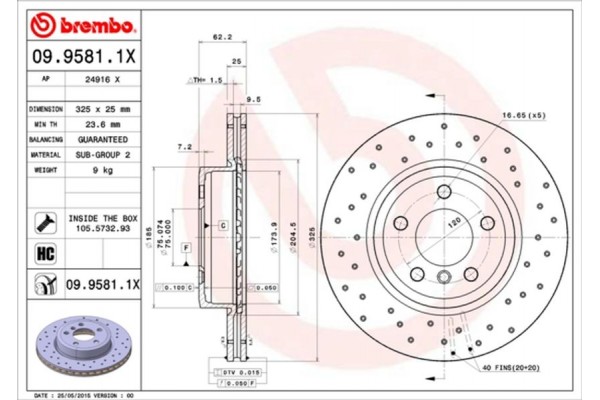 Brembo Δισκόπλακα - 09.9581.1X Brembo Δισκόπλακα - 09.9581.1X