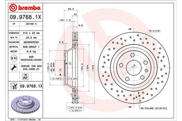 Brembo Δισκόπλακα - 09.9768.1X Brembo Δισκόπλακα - 09.9768.1X