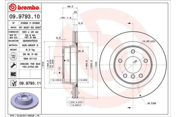 Brembo Δισκόπλακα - 09.9793.10 Brembo Δισκόπλακα - 09.9793.10