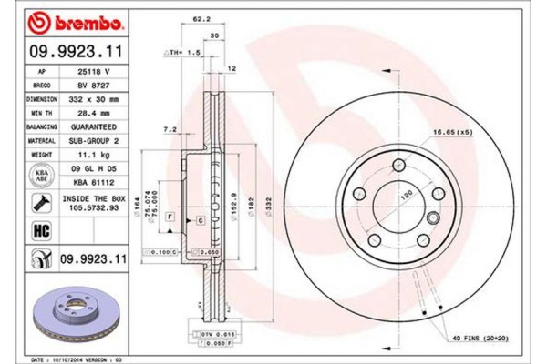 Brembo Δισκόπλακα - 09.9923.11 Brembo Δισκόπλακα - 09.9923.11